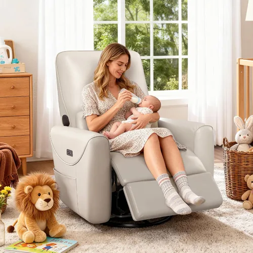 Vista 11 de KINGYES - Silla reclinable eléctrica, deslizador giratorio de 270° para Beige
