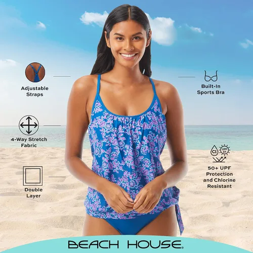 Vista 2 de Triumph - Top de tankini de doble capa traje de baño atlético, brasier deportivo integrado para nadar