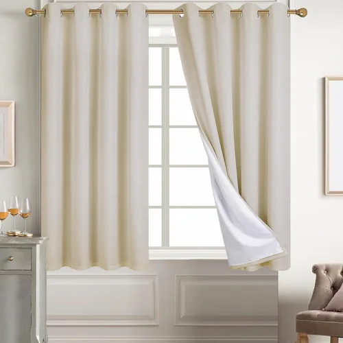 Vista 87 de Diraysid Cortinas 100% opacas de lino beige para dormitorio, con ojales, aislamiento térmico, cortinas de oscurecimiento de habitación