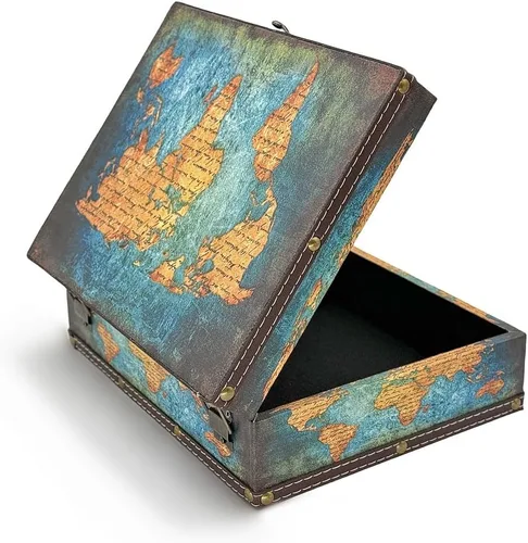 Vista 6 de Caja del tesoro vintage de madera + piel sintética, caja de joyería, caja de recuerdos, caja de recuerdos, caja de recuerdos, regalos para niños