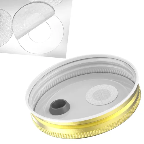 Vista 3 de 64 unids 0.787 in diámetro sintético filtro disco hidrófobo PTFE membrana 0.3um poro tamaño adhesivo fuerte para el cultivo de hongos