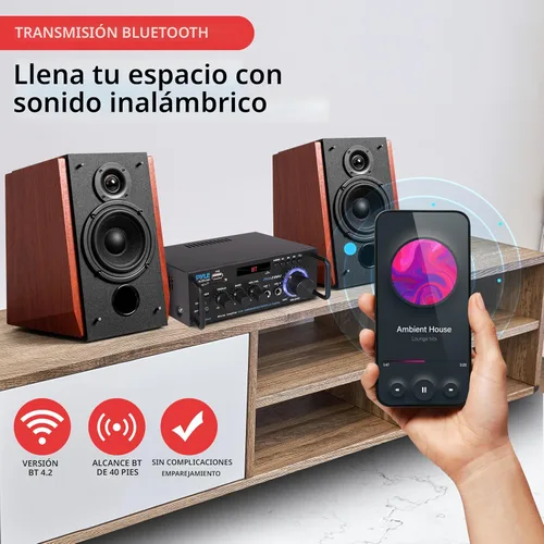 Vista 2 de Pyle Amplificador de potencia estéreo de 200W con Bluetooth - Receptor de audio de doble canal - Pantalla LED - RCA - USB - SD - ENTRADA MIC - Radio