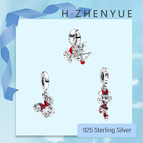 Vista 44 de Dijes de plata de ley 925 de dibujos animados de pato, ratón, oso, elefante, dragón chino, cuentas colgantes para pulseras y collares, joyería