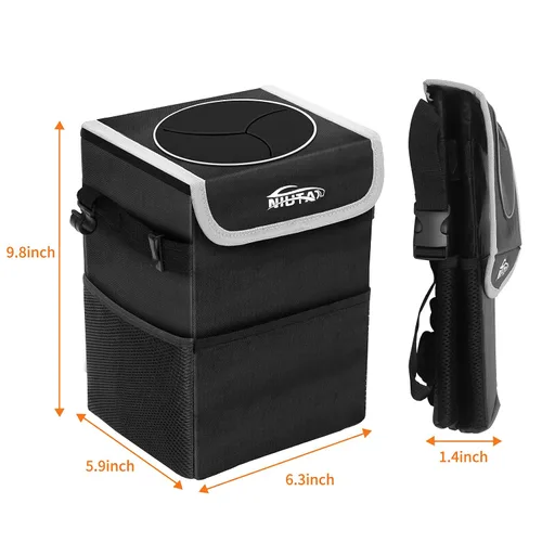 Vista 7 de NIUTA - Cubo de basura plegable e impermeable para auto, con tapa y bolsillo lateral de malla, para auto, todoterreno, camión, minivan