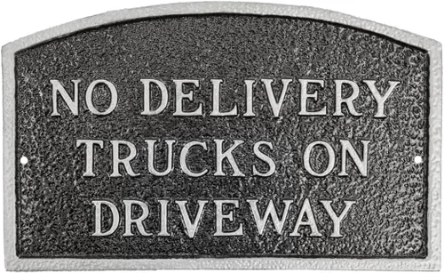 Vista 7 de Montague Metal Products - Letrero de placa con diseño de arco con texto en inglés "No Delivery Trucks on Driveway" - Placa de visualización de pared