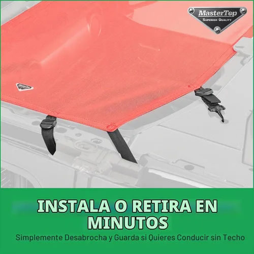 Vista 6 de MasterTop ShadeMaker Bimini Techo de Malla - Se Ajusta a Jeep Wrangler JL de 2 Puertas 2018-2023 - Parasol para Jeep Wrangler JL - Correas y Rojo
