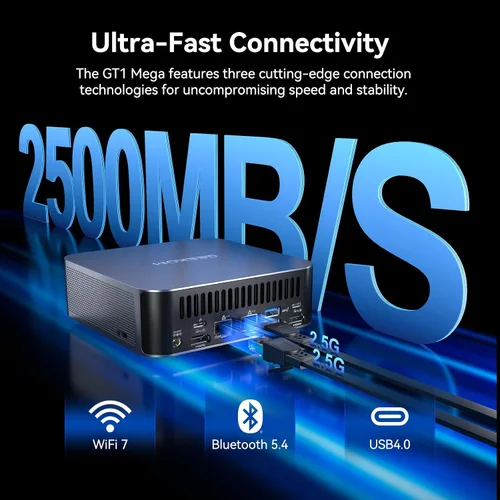Vista 6 de Mini PC GEEKOM GT1 Mega AI, Intel Ultra9 185H (hasta 5.1 GHz) 32 GB DDR5+SSD de 2 TB Negro