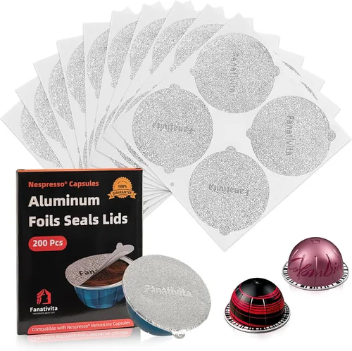 Vista 9 de Fanativita Tapas de sello de papel de aluminio universal para cápsulas Nespresso Vertuo, compatibles con cápsulas reutilizables Nespresso Vertuo