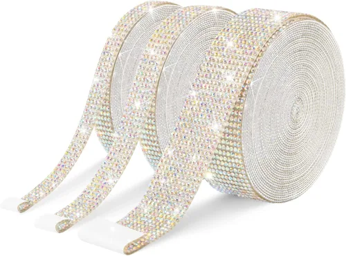Vista 12 de 3 rollos de 8 m de cinta autoadhesiva de diamantes de imitación con cristal - Rollo de envoltura de pegatinas de diamantes brillantes DIY