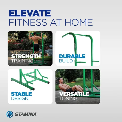 Vista 3 de Stamina Pull Up Bar Tower & Dip Station, Free Standing Outdoor Home Gym Equipment - Adjustable and Portable Workout Stand for Calisthenics Body Verde