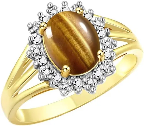 Vista 3 de Rylos Anillo de plata chapado en oro amarillo con piedra preciosa inspirada en la princesa Diana de 0.354 x 0.276 in y un halo de diamantes, joyería