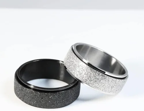 Vista 4 de Anillo giratorio para ansiedad para hombres, acero inoxidable, anillos de ansiedad para mujeres y hombres, 0.315 pulgadas de ancho, color negro