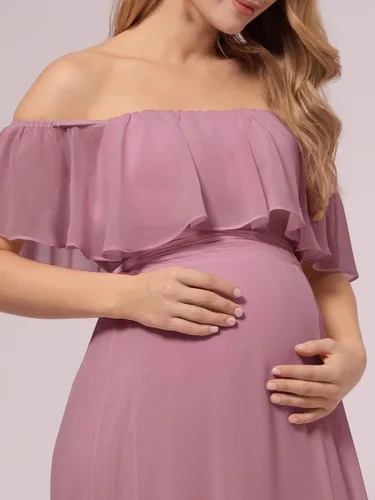 Vista 5 de Ever-Pretty Vestido largo de gasa con volantes y hombros descubiertos para mujer vestido de fiesta de embarazo vestidos de fotografía de maternidad