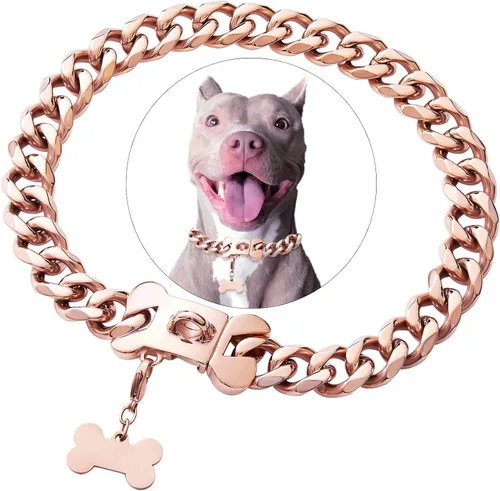 Vista 8 de Collar de eslabones cubanos, resistente, negro, de 10 a 26 pulgadas de ancho, acero inoxidable, collar con chapita personalizable, para perros