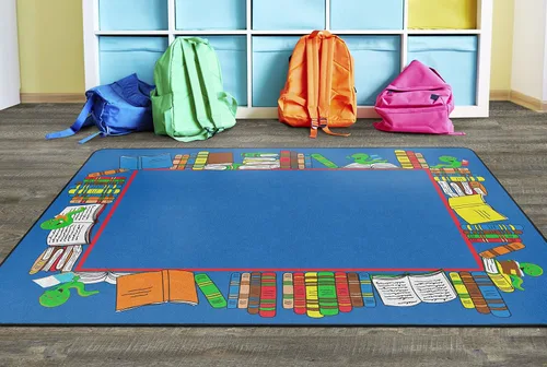 Vista 2 de Flagship Carpets Alfombra educativa multicolor con borde de gusano de libro, para dormitorio de niños, alfombra de sala de juegos, área