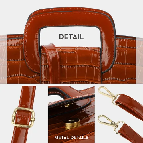 Vista 4 de LUPBOK Women Top Handle Satchel Handbags Flap Tote Clutch Purse Vintage Crocodile Pattern Shoulder Bag