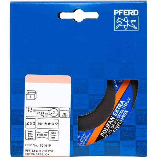 Vista 9 de PFERD POLIFAN® Disco Flap 4-1/2" x 7/8" Plano PSF-Extra, Circonita, Grano 40 (Paquete de 1) - Parte 60458