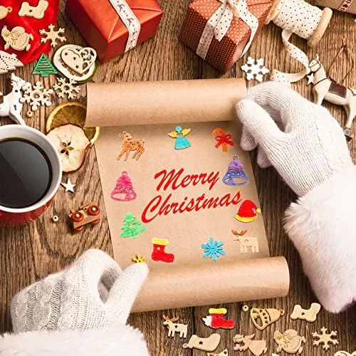 Vista 7 de 200 piezas de mini adornos de madera sin terminar, Halloween, Navidad, bricolaje, mini recortes de madera en blanco con caja de almacenamiento