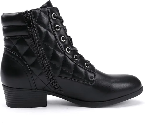 Vista 2 de CentroPoint Botines militares de tacón de bloque para mujer, botas de combate de cuero, botines de moda