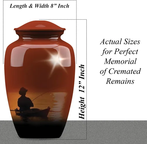 Vista 2 de Forever URNS - Urna funeraria de cremación para adultos con tema clásico de hombre de pesca para cenizas humanas de mujeres y hombres, 320 pulgadas