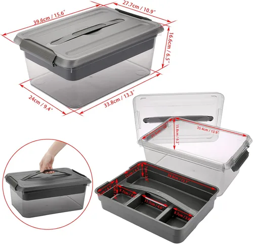 Vista 3 de BTSKY - Caja de almacenamiento para apilar y transportar, contenedor de almacenamiento de plástico transparente apilable con bandeja extraíble, caja