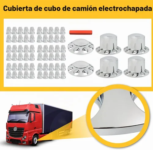 Vista 6 de waltyotur Juego de 6 cubiertas de rueda de eje delantero y trasero de plástico cromado con tuercas roscadas de 1.299 in para semirremolques, 2