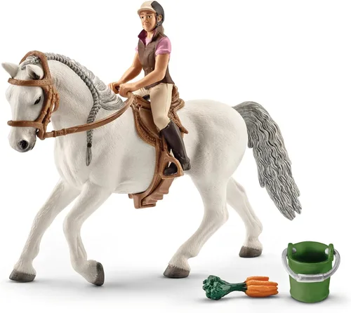 Vista 6 de Schleich Horse Club - Juego de 7 piezas de jinete y caballo con accesorios, figura realista de jinete y yegua Lipizzaner, juguetes divertidos