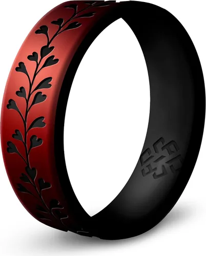 Vista 15 de Anillo de silicona Knot Theory en Filigrana, Floral, Corazones o Laurel - Banda de boda de silicona grabada de doble capa, para actividades