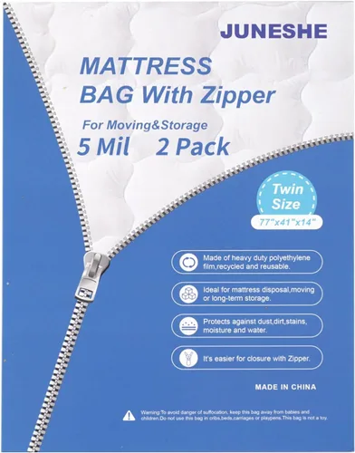 Vista 10 de Bolsa de almacenamiento de colchón individual con cremallera, funda de 5 mil de grosor Plastic Mattress Protector, Moving Supplies, Waterproof
