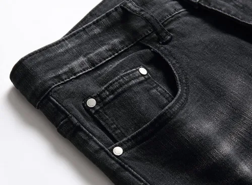 Vista 7 de OIIIO Jeans elásticos rasgados de ajuste regular para hombre