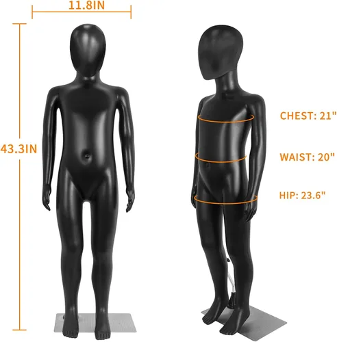 Vista 2 de Maniquí infantil, maniquíes para niños de cuerpo completo de 43.3 pulgadas, maniquíes de forma de vestido negro para niños, exhibición realista