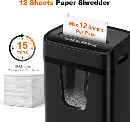 Vista 2 de Bonsaii Trituradora de papel resistente de corte cruzado de 12 hojas para Negro