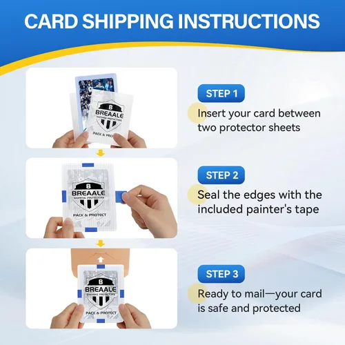 Vista 3 de Kit de envío de tarjetas intercambiables, paquete de 520 – Protectores de envío de tarjetas de 3.5 x 4.5 pulgadas con 4 rollos de cinta de pintor