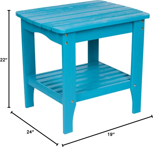 Vista 3 de Shine Company Long Island Mesa auxiliar rectangular de madera maciza, mesa auxiliar Adirondack para exteriores, Aqua