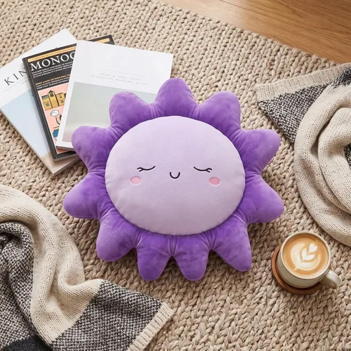Vista 6 de Juexica 1 cojín de felpa para sofá, lindo relleno en forma de sol, almohada de suelo, manta de juguete suave para niños, mujeres, niñas, decoración