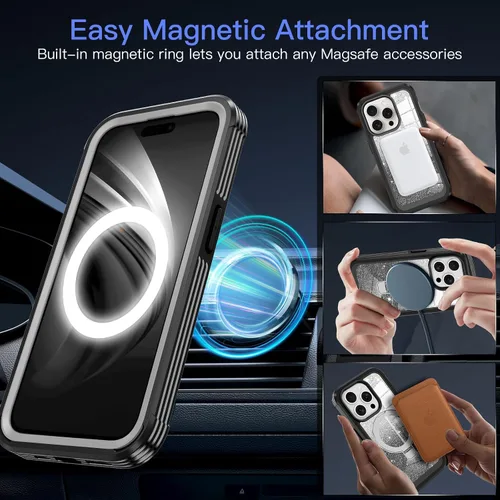 Vista 4 de Hekodonk Funda para iPhone 15 Pro Max, compatible con Magsafe [protector de pantalla de vidrio templado integrado y protección de lente de cámara]
