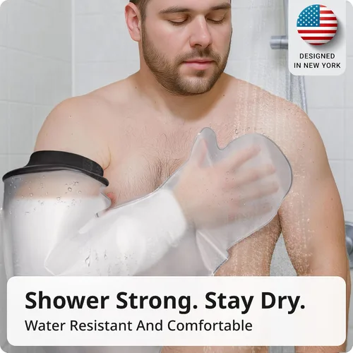 Vista 2 de Cubierta impermeable para fundición de brazo para ducha – Protector de fundición reutilizable para adultos para brazo roto, mano, codo – Sello