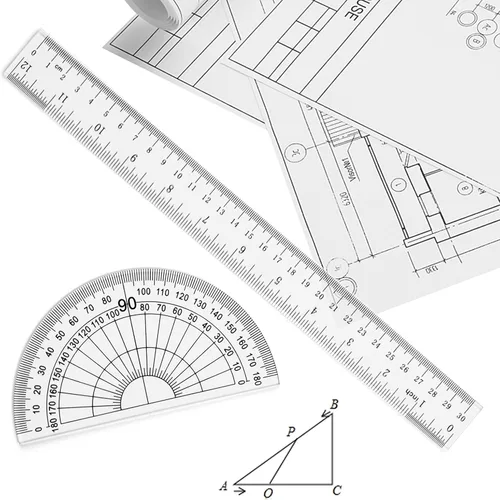 Vista 4 de Coopay Juego de reglas de plástico para herramientas de geometría matemática de 12 pulgadas, incluye regla recta, regla triangular, transportador