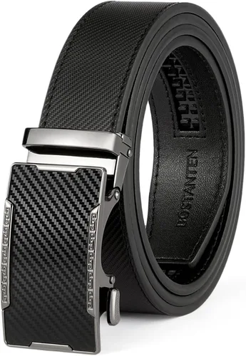 Vista 22 de BOSTANTEN Cinturón de cuero con trinquete para hombre, para atuendos formales e informales con hebilla ajustable, se ajusta a la medida. 001- Negro