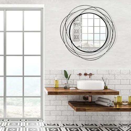 Vista 8 de HQiJun Espejo Redondo de Pared – Espejo Circular Grande Negro de 26.8" para Pared con Marco de Metal Decorativo Arte Duradero, Espejo Colgante