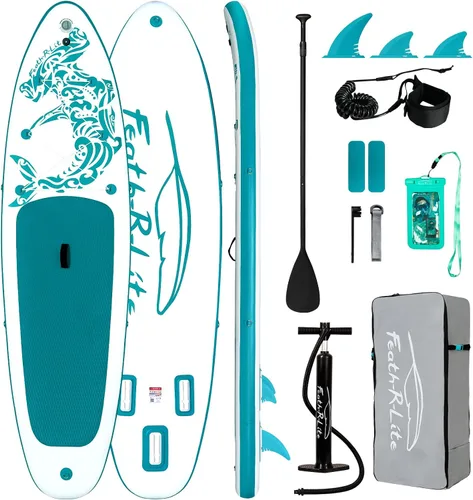 Vista 22 de FEATH-R-LITE Inflatable Stand Up Paddle Board with Beginner SUP Accessories Negro dragón