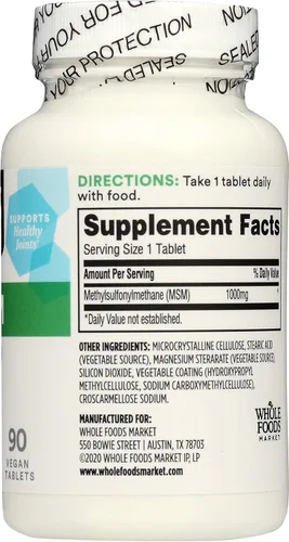 Vista 3 de 365 por Whole Foods Market, MSM 1000Mg, 90 tabletas