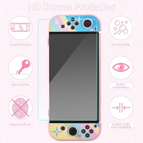 Vista 6 de Cute Carrying Case for Nintendo Switch OLED, Pink Travel Carry Bag for Star, Accessories with Protective Hard Shell, HD Screen Protector, Adjustable
