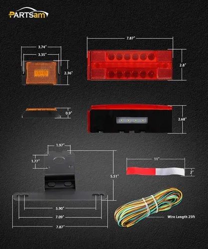 Vista 5 de Partsam Kit de luces LED sumergibles de perfil bajo, luces LED rectangulares para remolque, halo resplandor con arnés de cableado de 25 pies, luces