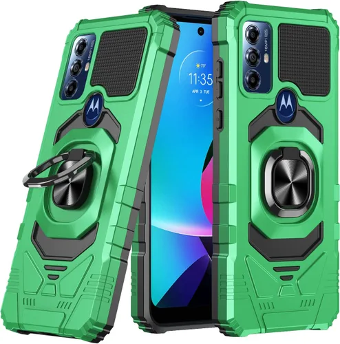 Vista 2 de Funda para Motorola G Play 2023, con protector de pantalla de vidrio templado, tecnología de protección resistente, soporte integrado, resistente a