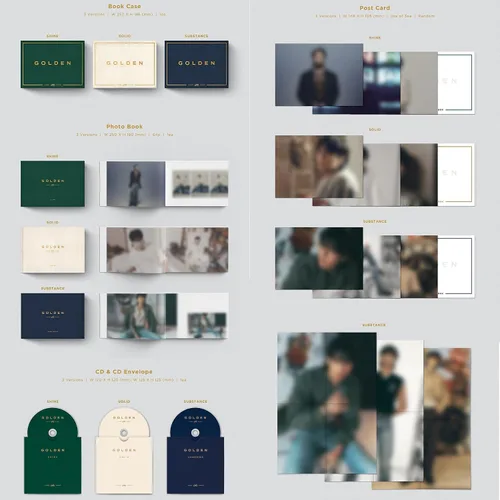 Vista 5 de JUNGKOOK [GOLDEN] Álbum (SHINE + SOLID + SUSTANCIA - Juego de 3 Ver Set +1ea Store Gift BTS Photo Card) K-POP SELLADO