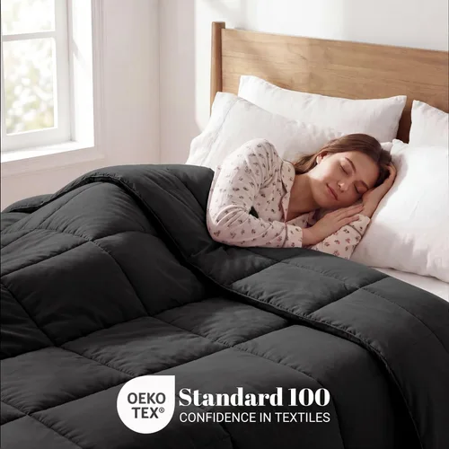 Vista 6 de Superior Edredón de microfibra cepillada sólida, ropa de cama alternativa al plumón, reversible, peso medio, esponjoso, decorativo, funda para Negro