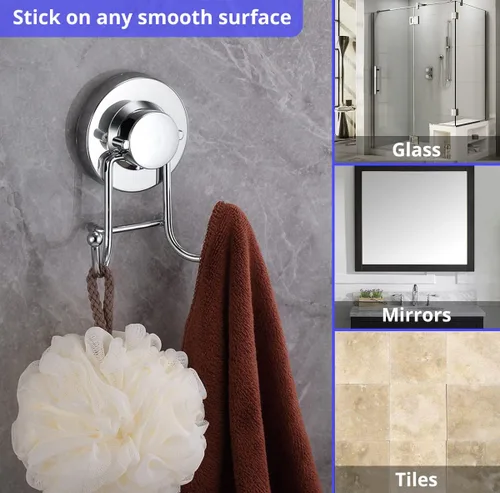 Vista 3 de HOME SO Ganchos con ventosa para toallas de ducha y baño, paquete de 1 – Ganchos de ventosa para colgar toallas, batas y abrigos – azulejos, puerta