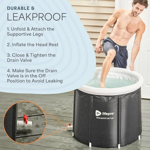 Vista 3 de Lifepro - Bañera de hielo portátil con tapa y bolsa de almacenamiento, ligera, duradera para sesiones de terapia en el hogar, bañera de hielo