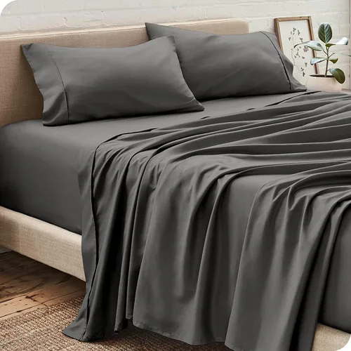Vista 6 de Juego de sábanas de 4 piezas (1 sábana encimera + 1 sábana bajera + 2 fundas de almohada) 100% algodón natural que se ajusta a colchones de hasta 12